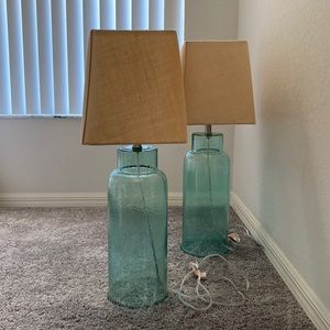 Coastal Seaglass lamps with shades: set of two